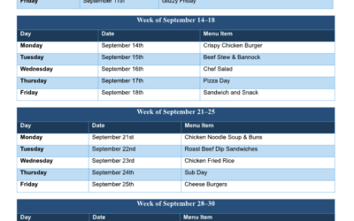 September Lunch Month Menu